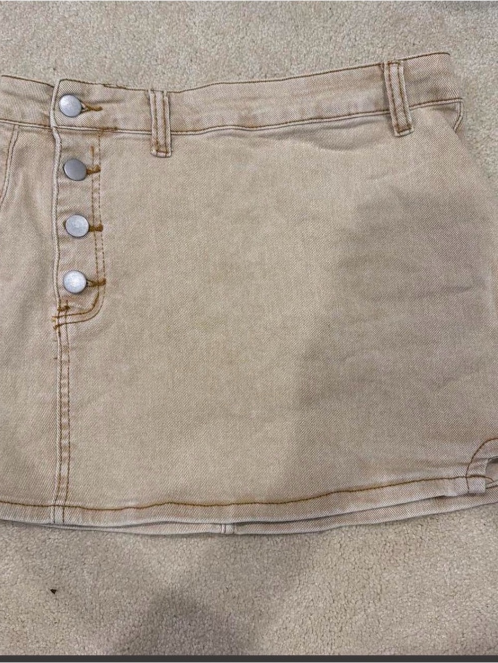 SHEIN Beige Button-Front Denim Mini Skirt